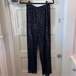 BCBGeneration Black Sequin Wide-Leg Pants